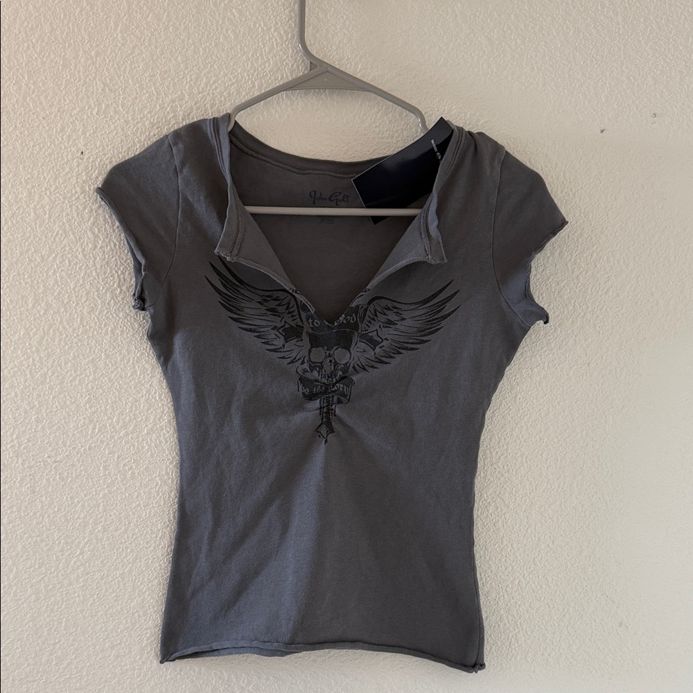 Brandy melville gray Iria To God skull top